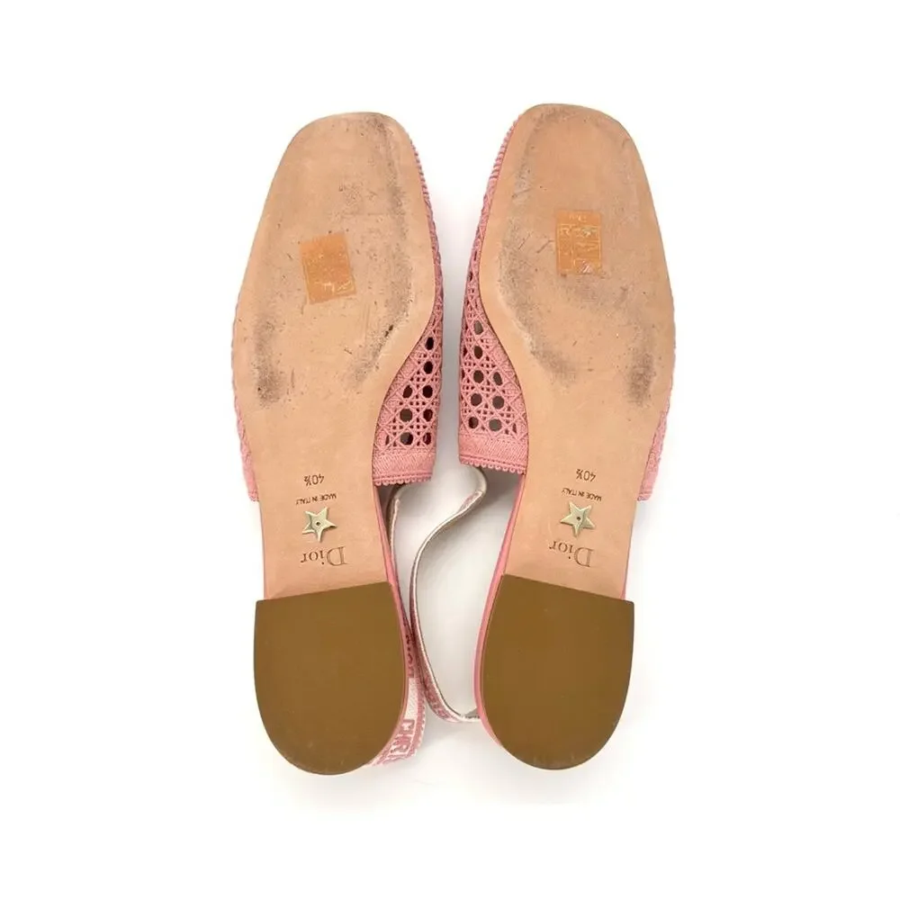 Dior & Moi Cannage Mesh Pink Bow Logo Slingback Flats Sandals 40.5 - Picture 8 of 10